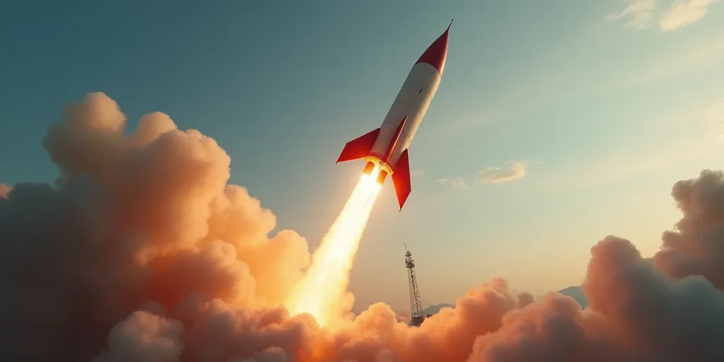 a rocket is launching into the air with a flag on it's tail and a flag on its tail, Aya Goda, war, a