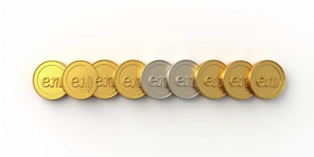 a row of gold and silver coins with the word em on them in a row on a white background, Altichiero,