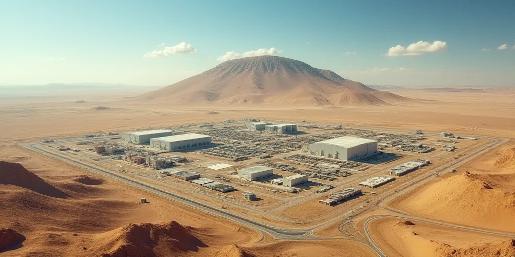 a satellite image of a large industrial area in the desert with buildings and roads in the foregroun
