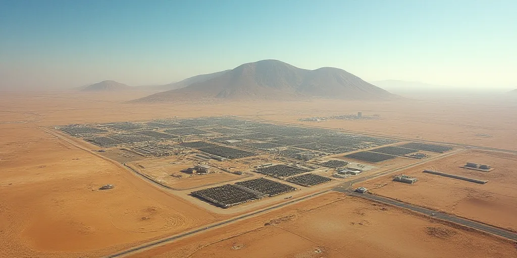 a satellite image of a large industrial area in the desert with buildings and roads in the foregroun
