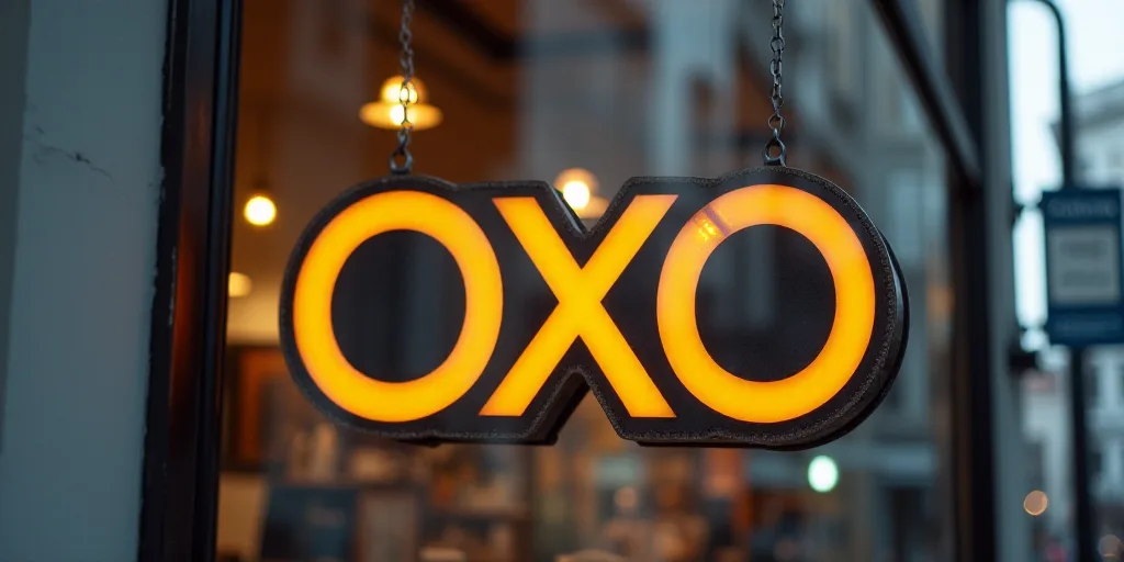 a sign for a store that says oxo on it's front window and outside of a building, Aquirax Uno, logo,