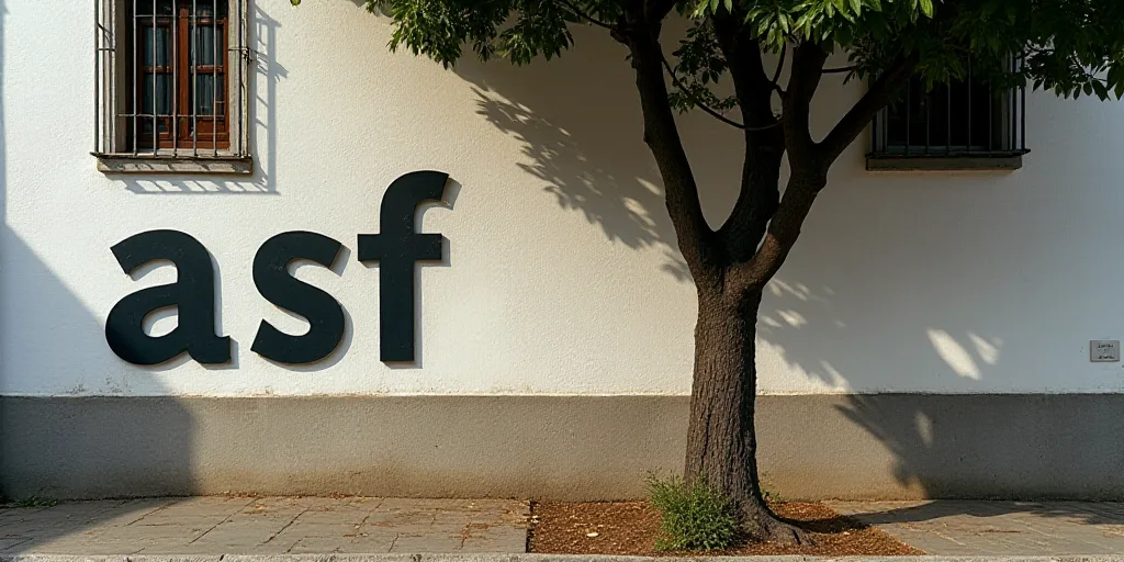 a sign on the side of a building that says asf, with a tree in front of it, Agustín Fernández, ign