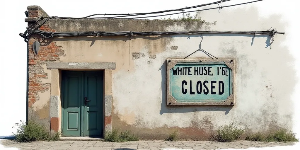 a sign that is on the side of a building that says the white house is closed down on the front, Éva