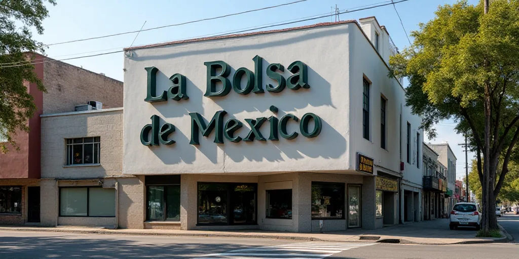 a sign that is on the side of a building that says la bolsa de mexico on it, Aquirax Uno, ignacio fe