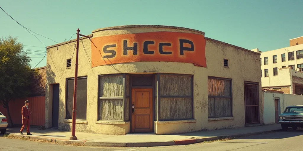 a sign that is on the side of a building with a building in the background and a building with a sig