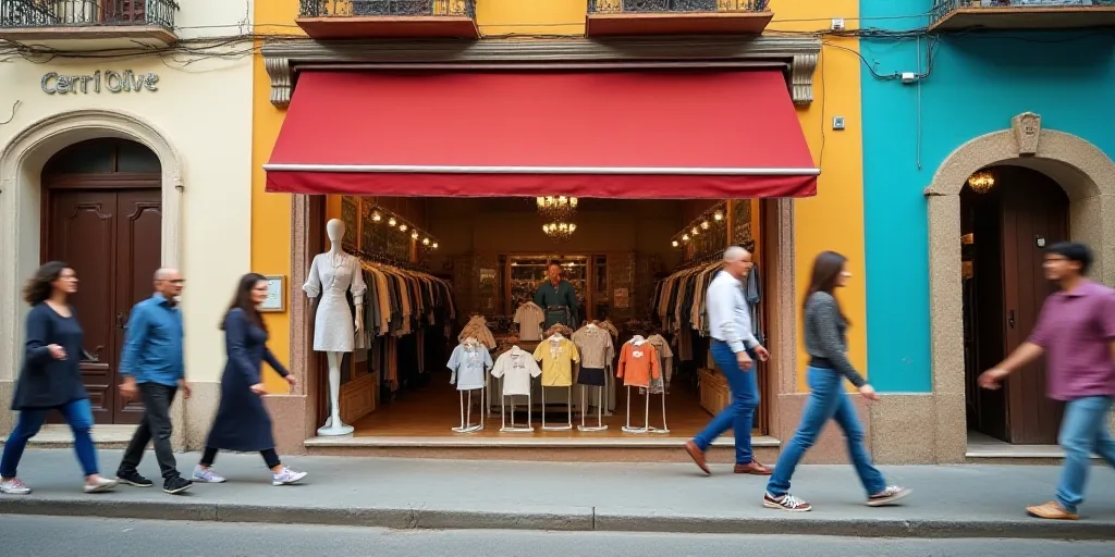 a store front with mannequins and shirts on display in front of it and people walking by, Ceferí Ol