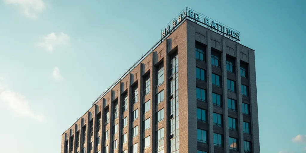 a tall building with a sign on the side of it that says h r ratingss and a clock, Avgust Černigoj,