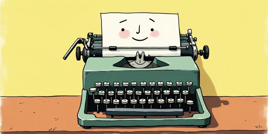 a typewriter with a face drawn on it and a caption for the words opinion and a question, Edward Otho