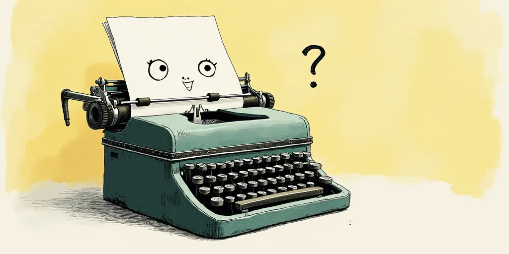 a typewriter with a face drawn on it and a caption for the words opinion and a question, Edward Otho