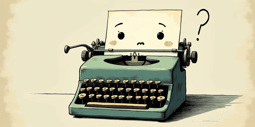 a typewriter with a face drawn on it and a caption for the words opinion and a question, Edward Otho