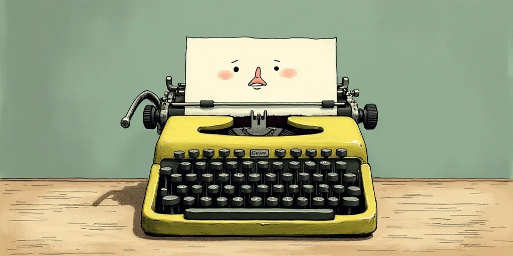 a typewriter with a face drawn on it and a caption for the words opinion and a question, Edward Otho