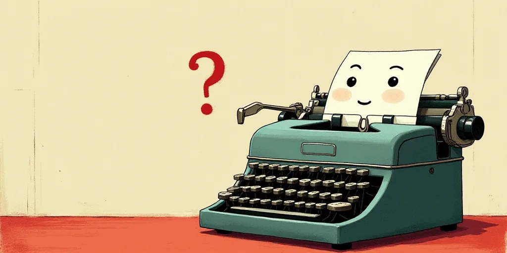 a typewriter with a face drawn on it and a caption for the words opinion and a question, Edward Otho