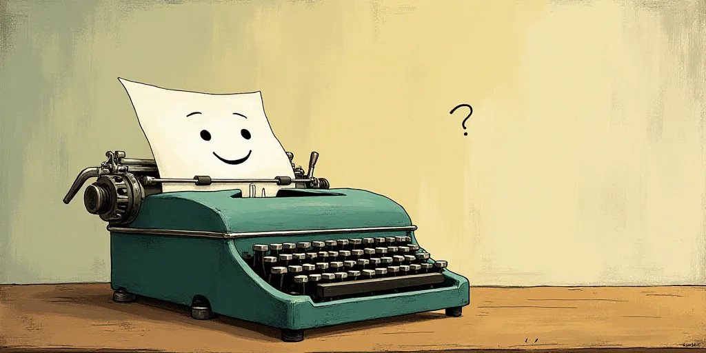 a typewriter with a face drawn on it and a caption for the words opinion and a question, Edward Otho