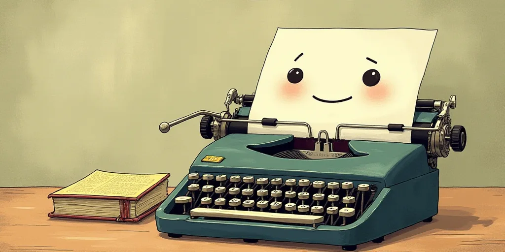 a typewriter with a face drawn on it and a caption for the words opinion and a question, Edward Otho
