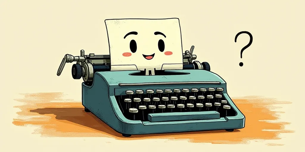 a typewriter with a face drawn on it and a caption for the words opinion and a question, Edward Otho