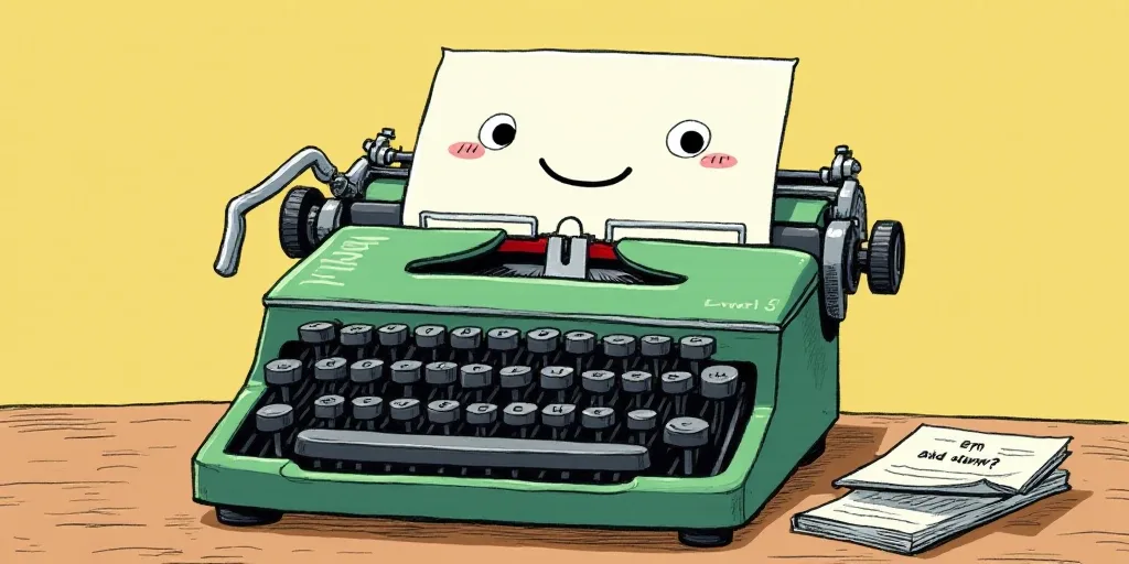 a typewriter with a face drawn on it and a caption for the words opinion and a question, Edward Otho