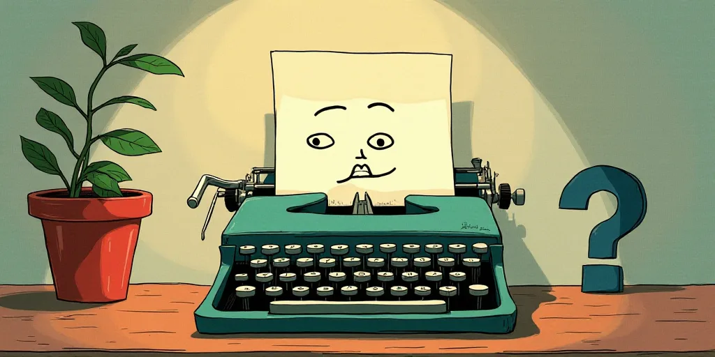 a typewriter with a face drawn on it and a caption for the words opinion and a question, Edward Otho