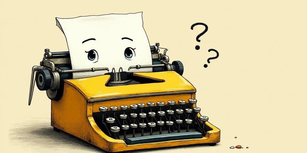 a typewriter with a face drawn on it and a caption for the words opinion and a question, Edward Otho