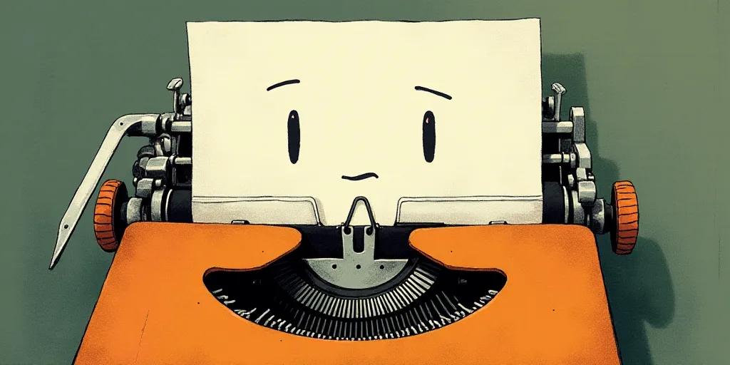 a typewriter with a face drawn on it and a caption for the words opinion and a question, Edward Otho