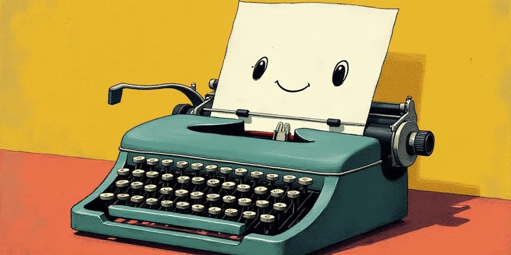 a typewriter with a face drawn on it and a caption for the words opinion and a question, Edward Otho