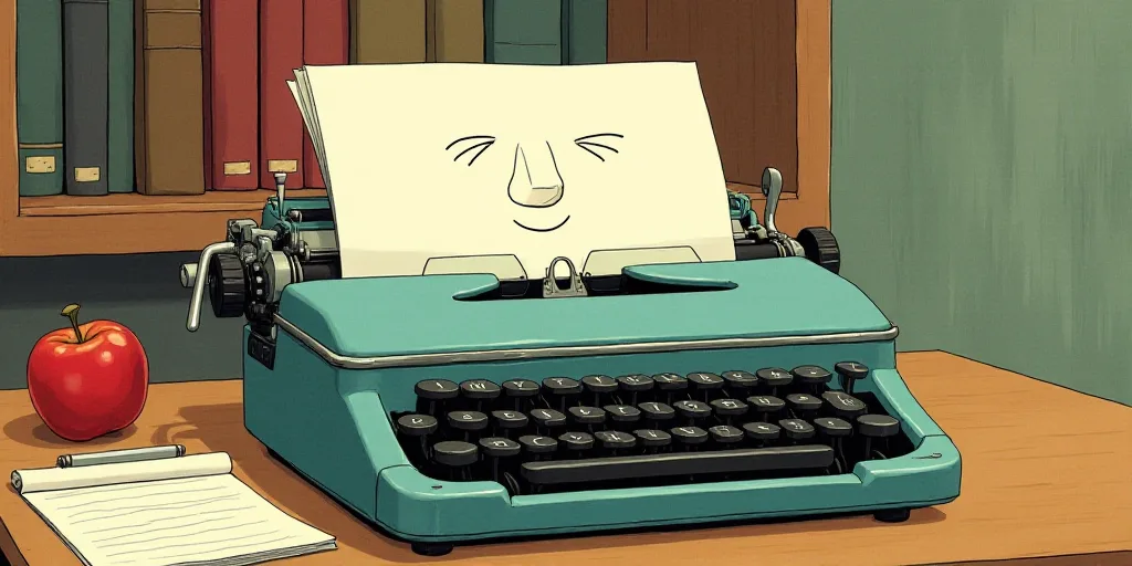 a typewriter with a face drawn on it and a caption for the words opinion and a question, Edward Otho