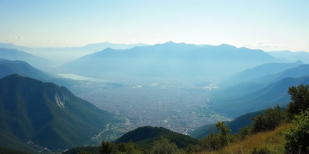 a view of a city from a high point of view of a mountain range with a city below it, Altichiero, mou