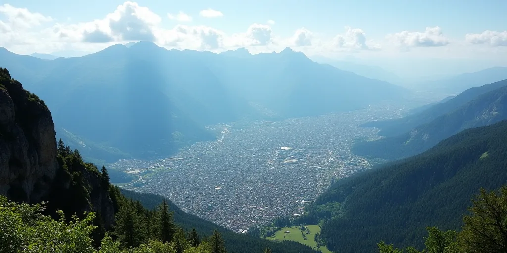 a view of a city from a high point of view of a mountain range with a city below it, Altichiero, mou