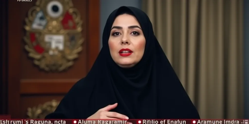 a woman in a black hijab is giving a speech in a news program on the television screen, Abdullah Gë