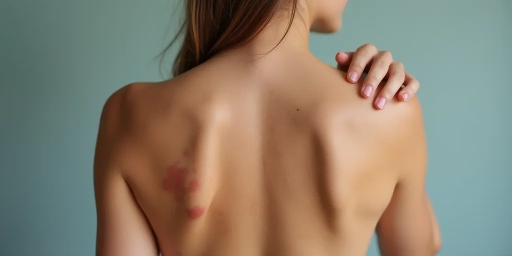 a woman with acne on her back and her hand on her shoulder and her hand on her shoulder, Aquirax Uno