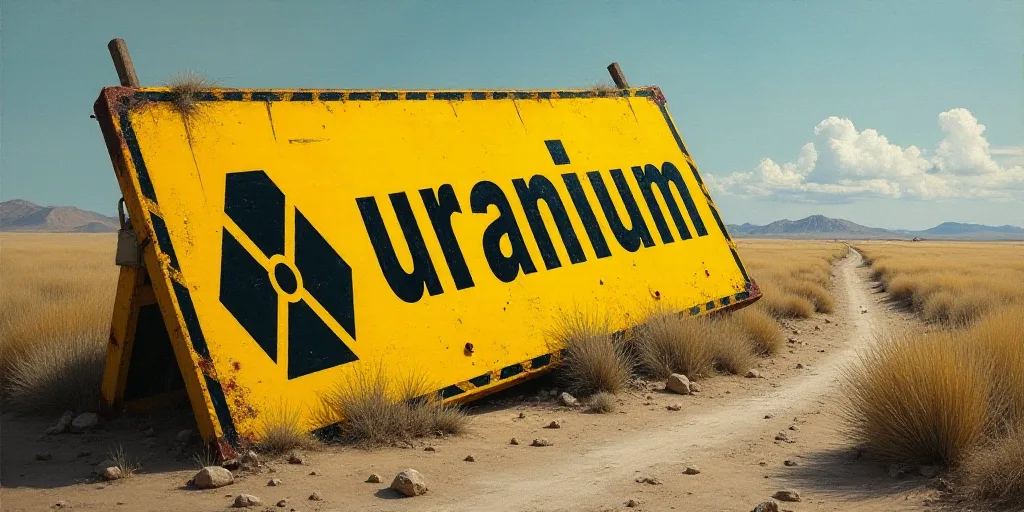 a yellow and black sign that says,'uranium'on it's side on the ground, Aquirax Uno, u, an ultrafine