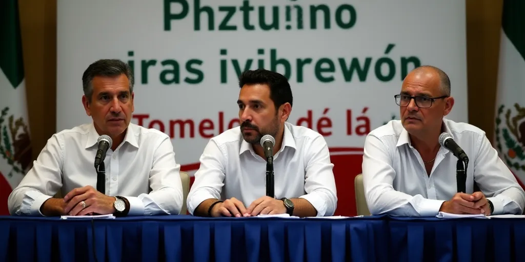 three men sitting at a table with microphones in front of them and a banner behind them that says me