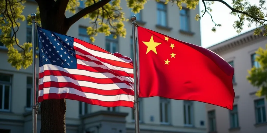 two flags are flying next to each other in front of a building with windows and a tree in front of i