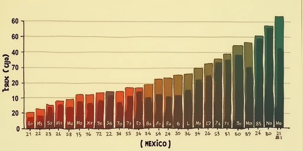 a bar graph with a line graph showing the number of people in mexico and the number of people in the