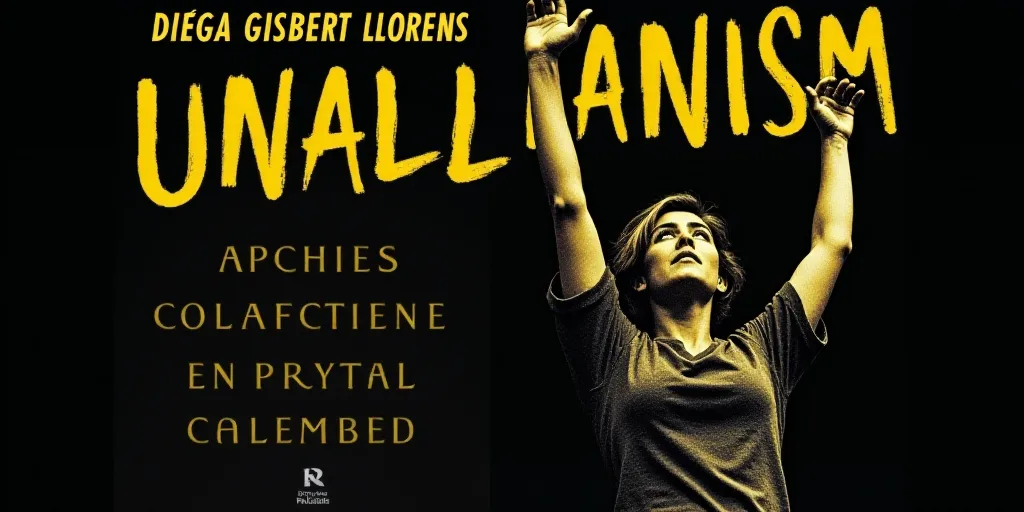 a book cover with a woman raising her hand in the air in front of a black background with yellow let