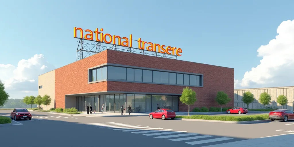 a building with a sign on top of it that says national transsere on the side of it, Florence Engelba