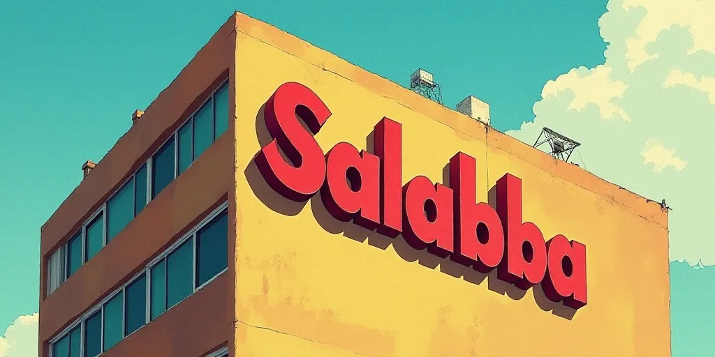 a building with a sign that says salabba on it's side and a sky background behind it, Carles Delclau