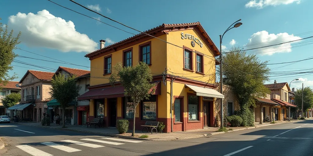 a building with a sign that says supercito on it's side and a street light in front of it, Altichier