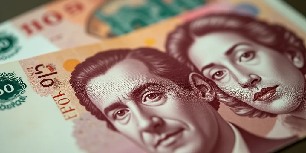 a bunch of mexican currency with a man's face on it and a woman's face on the back of the money, Aug