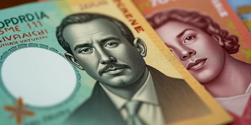 a bunch of mexican currency with a man's face on it and a woman's face on the back of the money, Aug