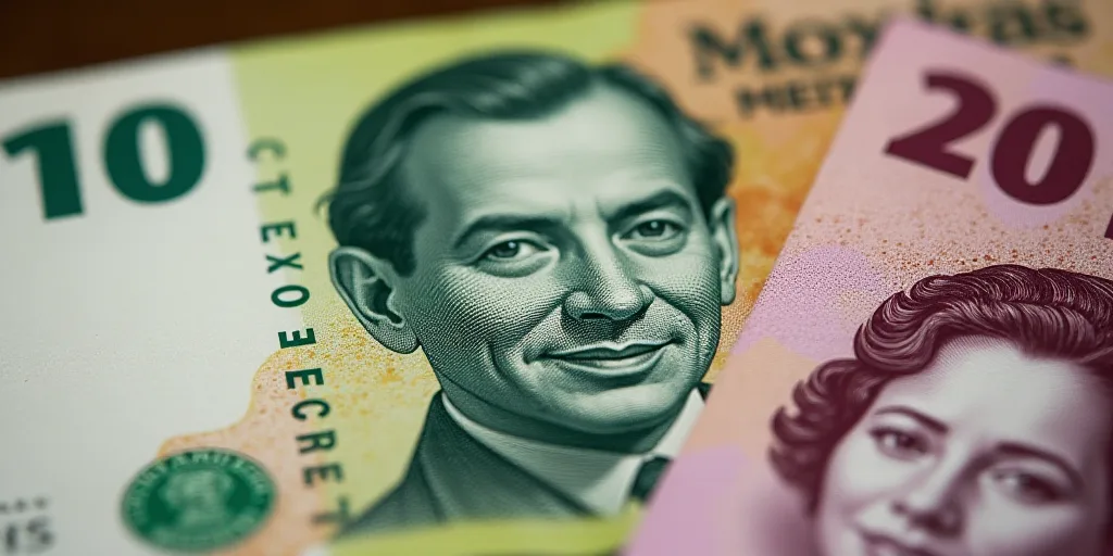 a bunch of mexican currency with a man's face on it and a woman's face on the back of the money, Edu