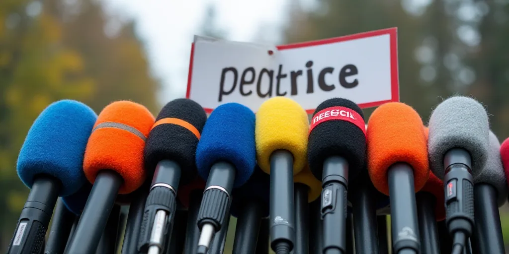 a bunch of microphones are lined up in front of a sign that says greenpeace on it, Florence Engelbac