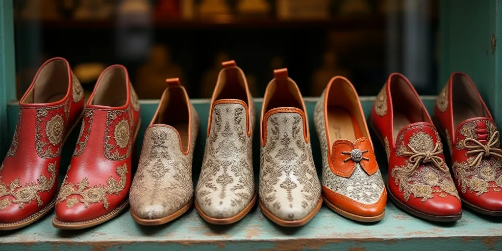 a bunch of shoes that are in a box together on a shelf in a store window display case,, Ella Guru, f