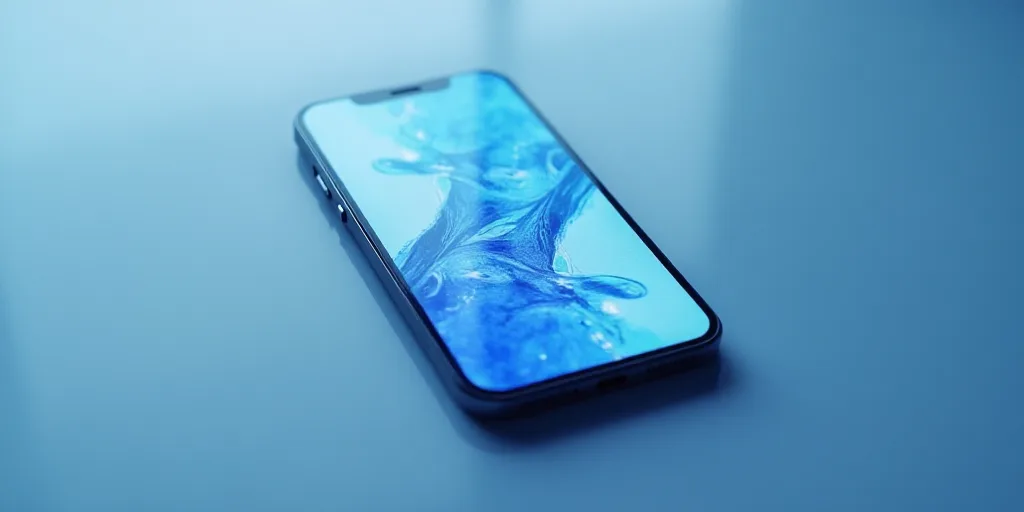 a cell phone with a blue and white background and a blue and white logo on it's screen, Évariste Vi