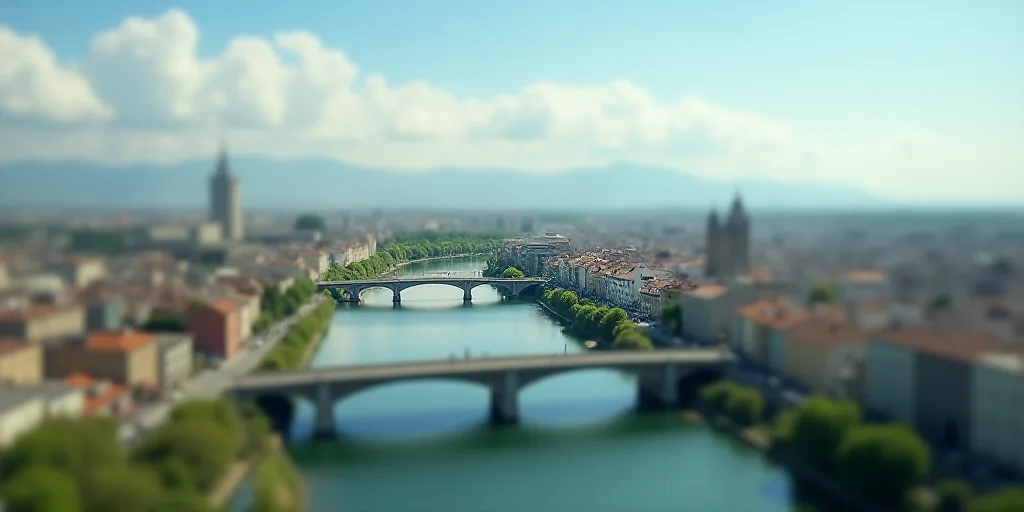 a city with a bridge and a bridge over it with a sky line above it and a city below, Aquirax Uno, bl