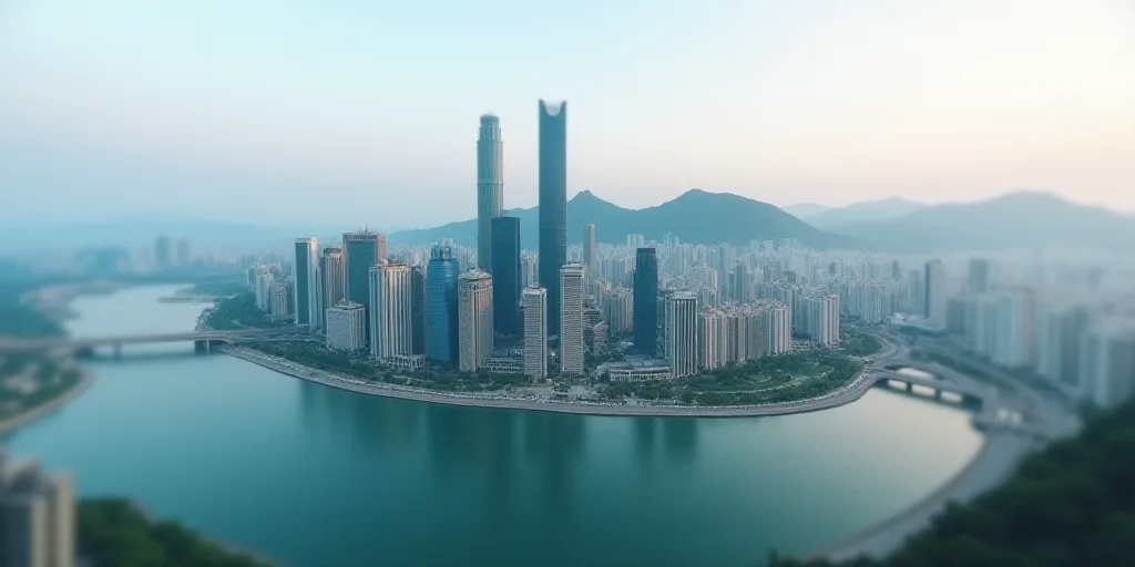 a city with a lot of tall buildings and a mountain in the background with a body of water in front o