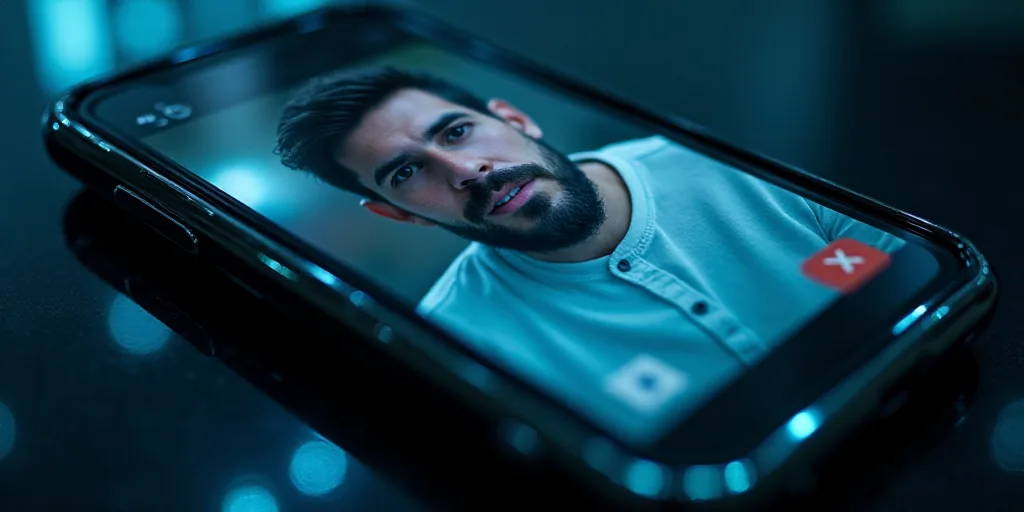a close up of a cell phone with a picture of a man on it's screen and a x logo, Felix-Kelly, ue 5, a