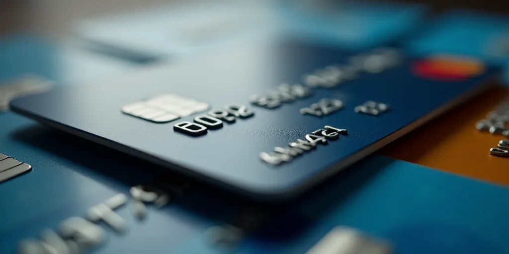 a close up of a credit card with a blurry background of other credit cards in the background,, Andri