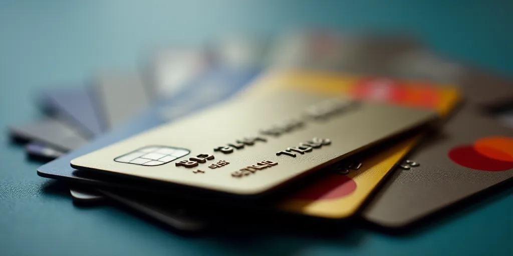 a close up of a credit card with a blurry background of other credit cards in the background,, Andri