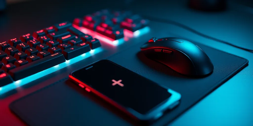 a close up of a keyboard and a cell phone with a cross on it and a mouse pad with a mouse, Dahlov Ip