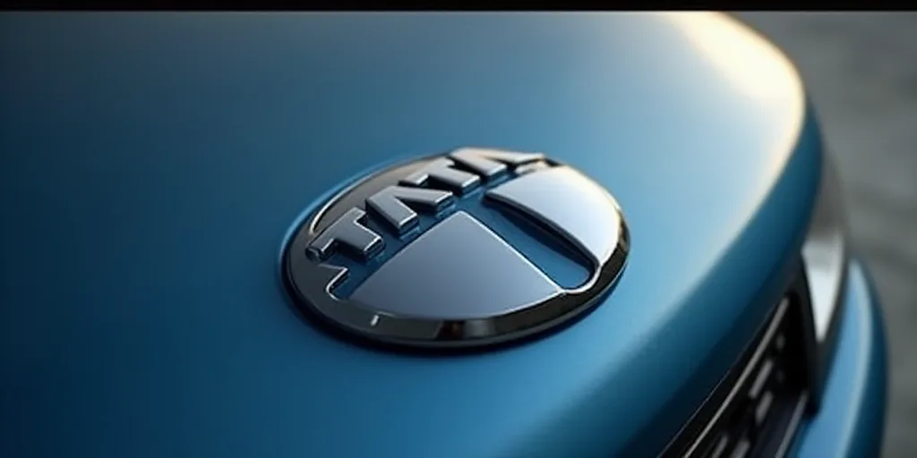 a close up of a logo on a car's hood or hood ornament with the word tata on it, Anthony Devas, logo,